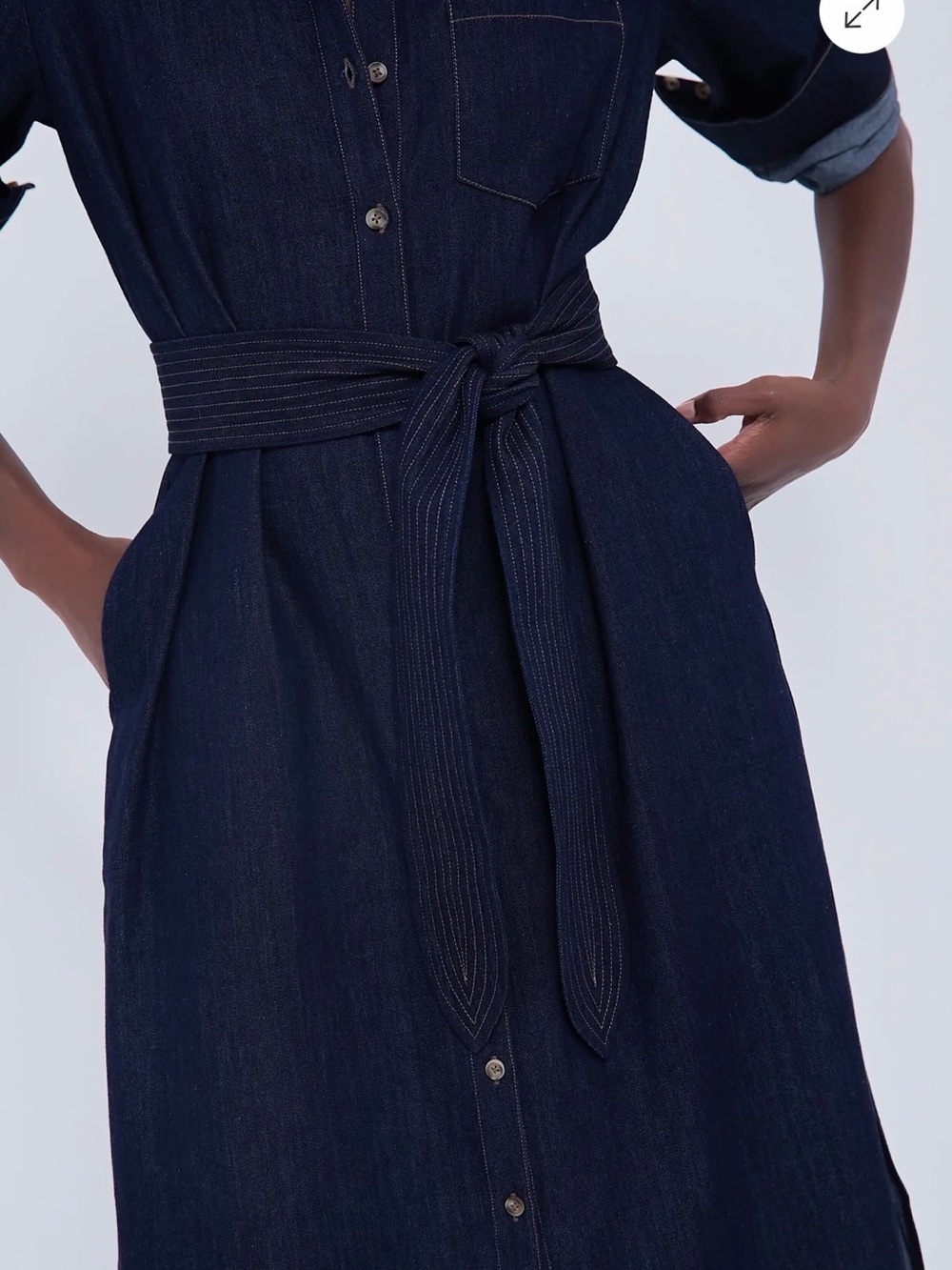 👖 Tuckernuck Dark Denim Maxi Dress - Medium 👖 Button Front & Tie Waist - Picture 4 of 16